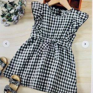 Toddler girls gingham ruffle trim sleeveless belted dress